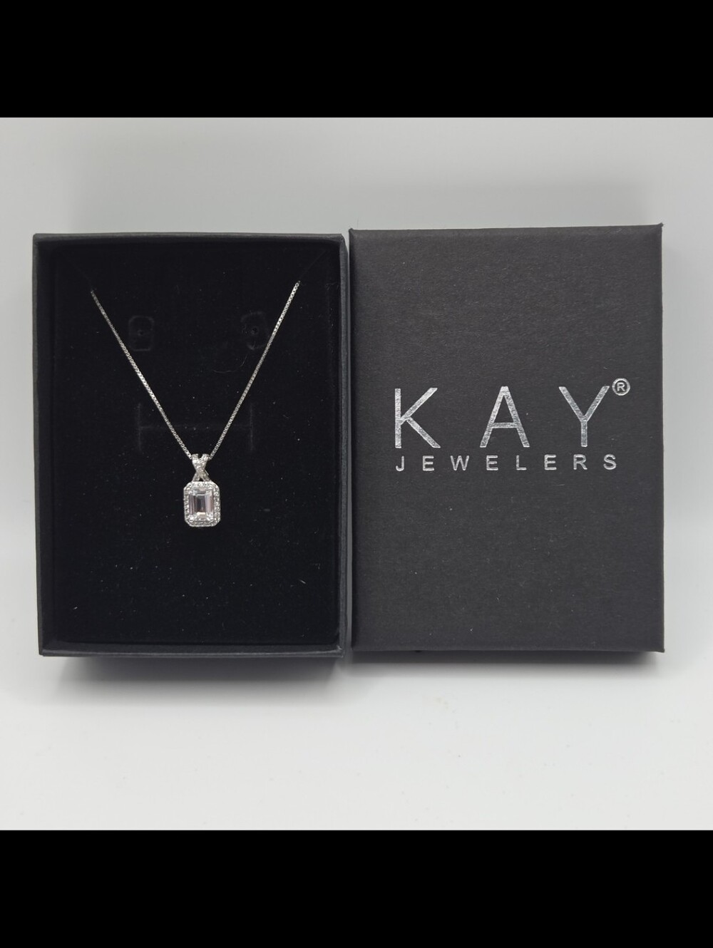 Kay Jewelers Emerald Cut White Sapphire Necklace 925 Sterling Silver 18"